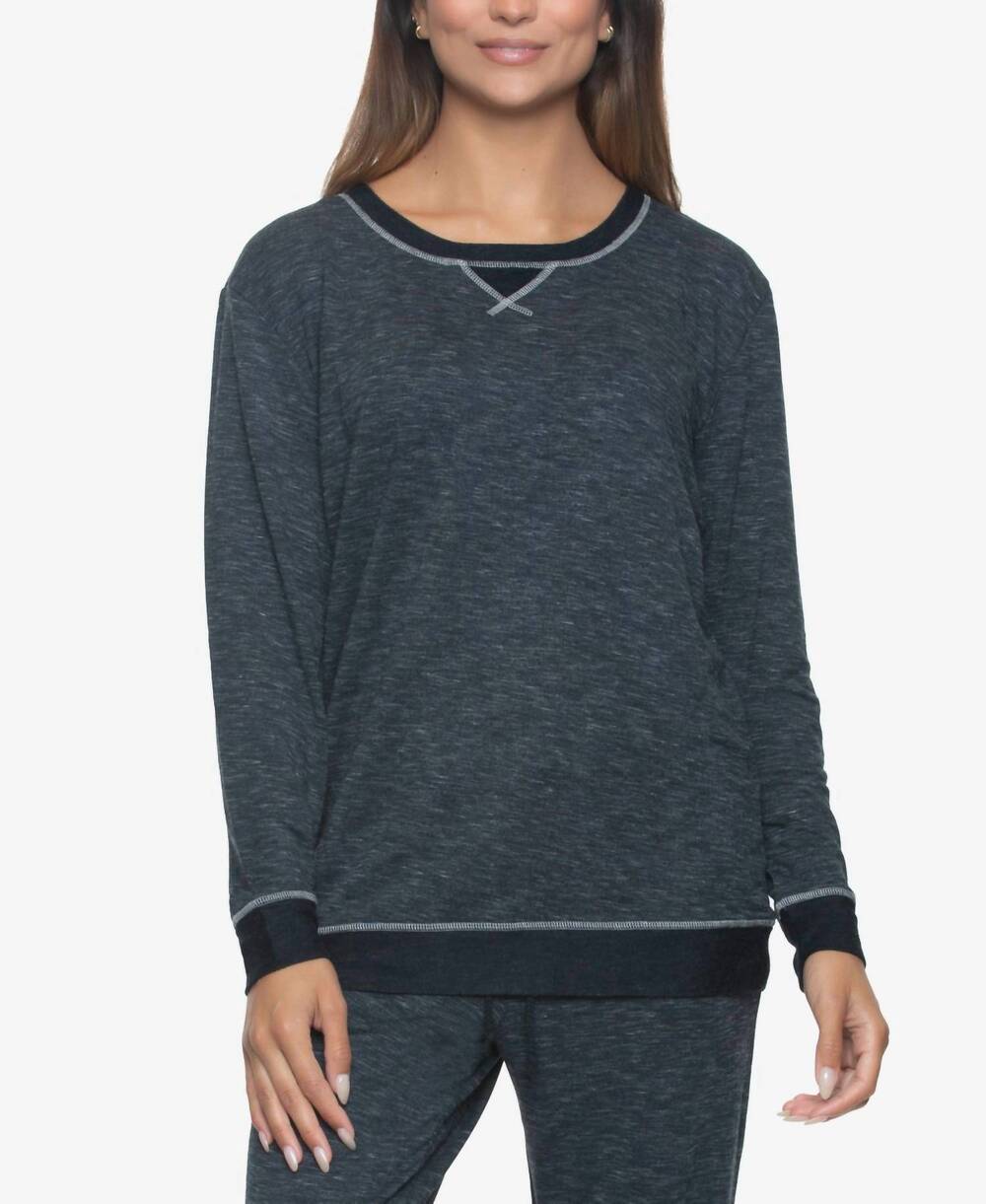 NEW FELINA women's ribbed taylor boyfriend sleep sweatshirt in black